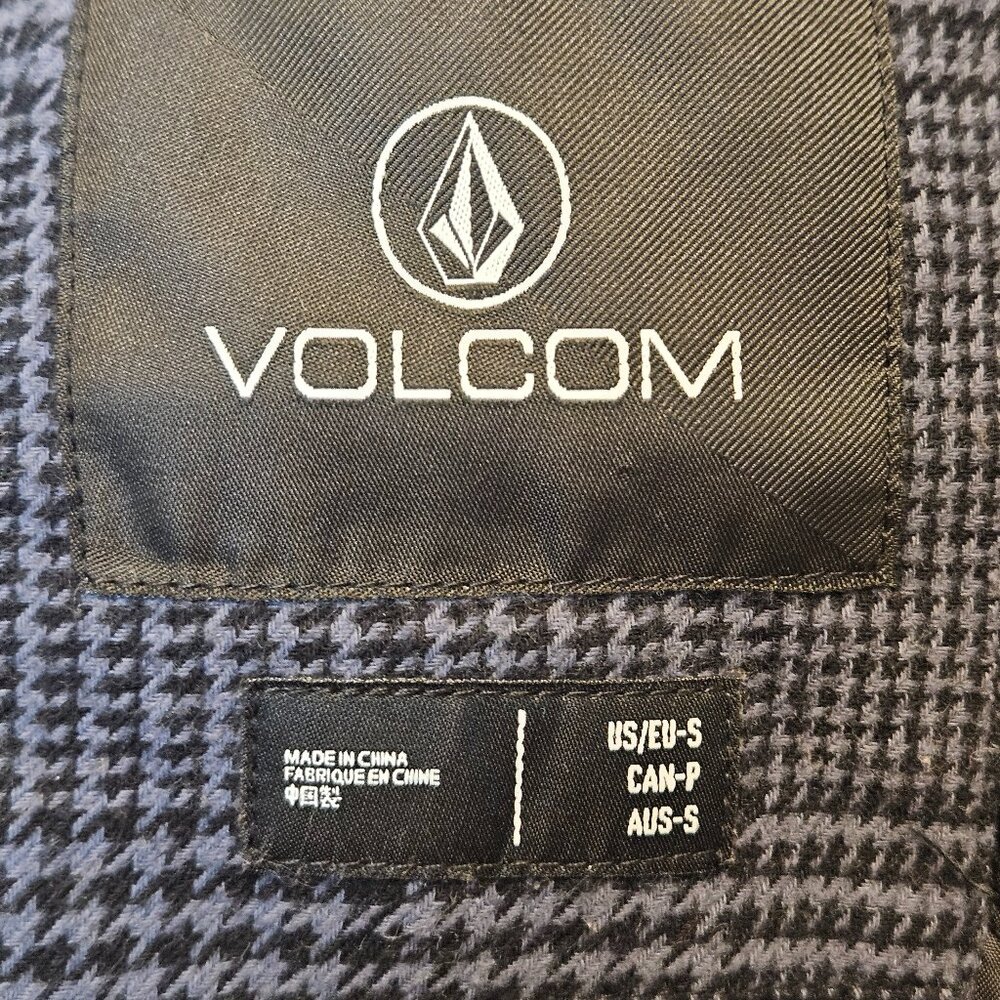 Volcom Hooded Flannel Shacket Plaid Shirt Jacket Size S Black Gray Insulated - Picture 14 of 16